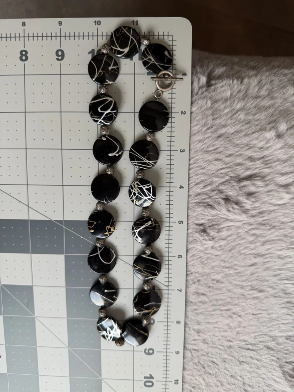 Black Silver and Gold Disc Choker Statement 16” Necklace with Toggle Closure - Picture 6 of 9